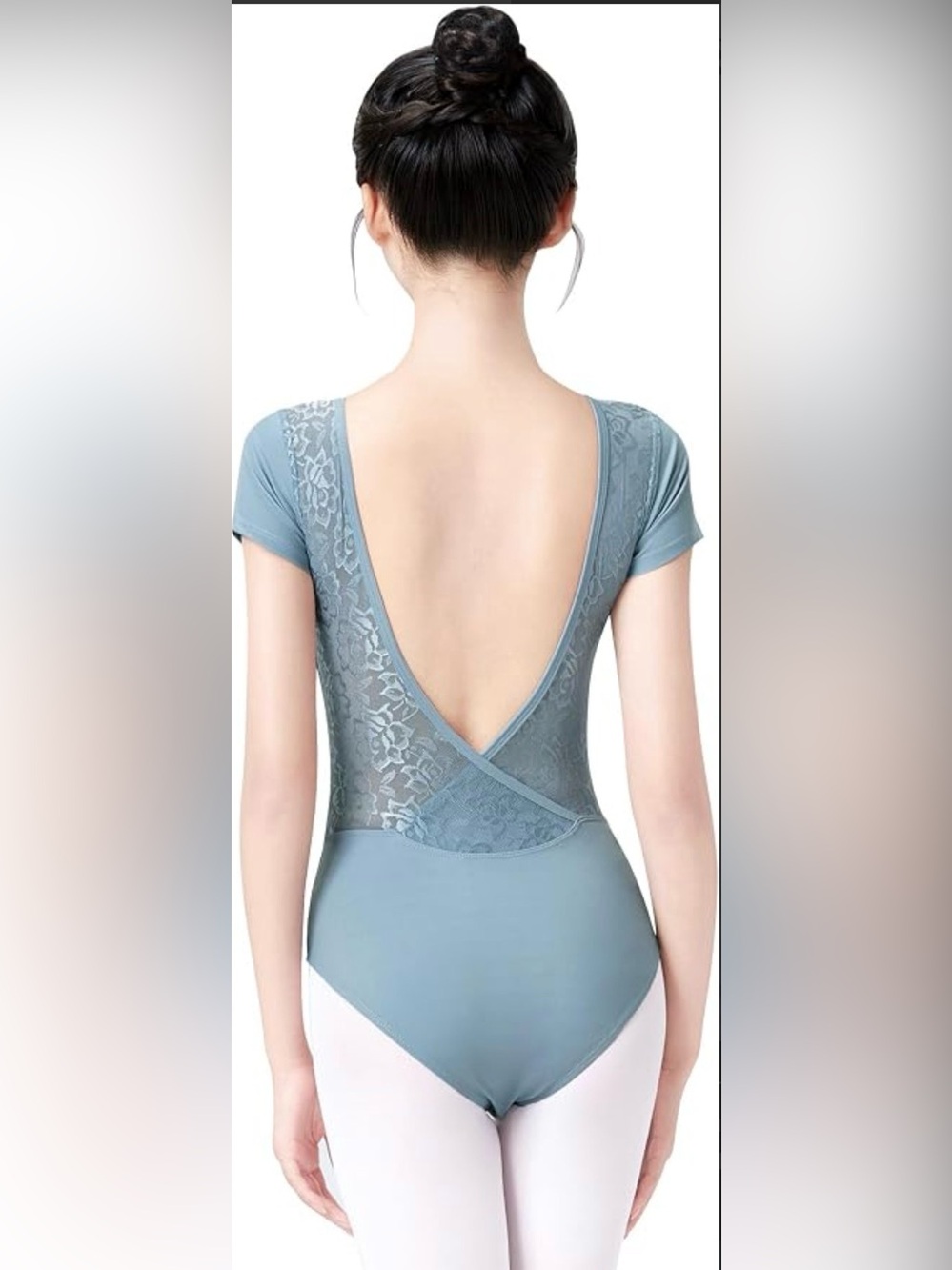 Dance Leotard ~ Floral Lace V-Cut Back ~ Grey Blue ~ Brand New! ~ Women’s Size L